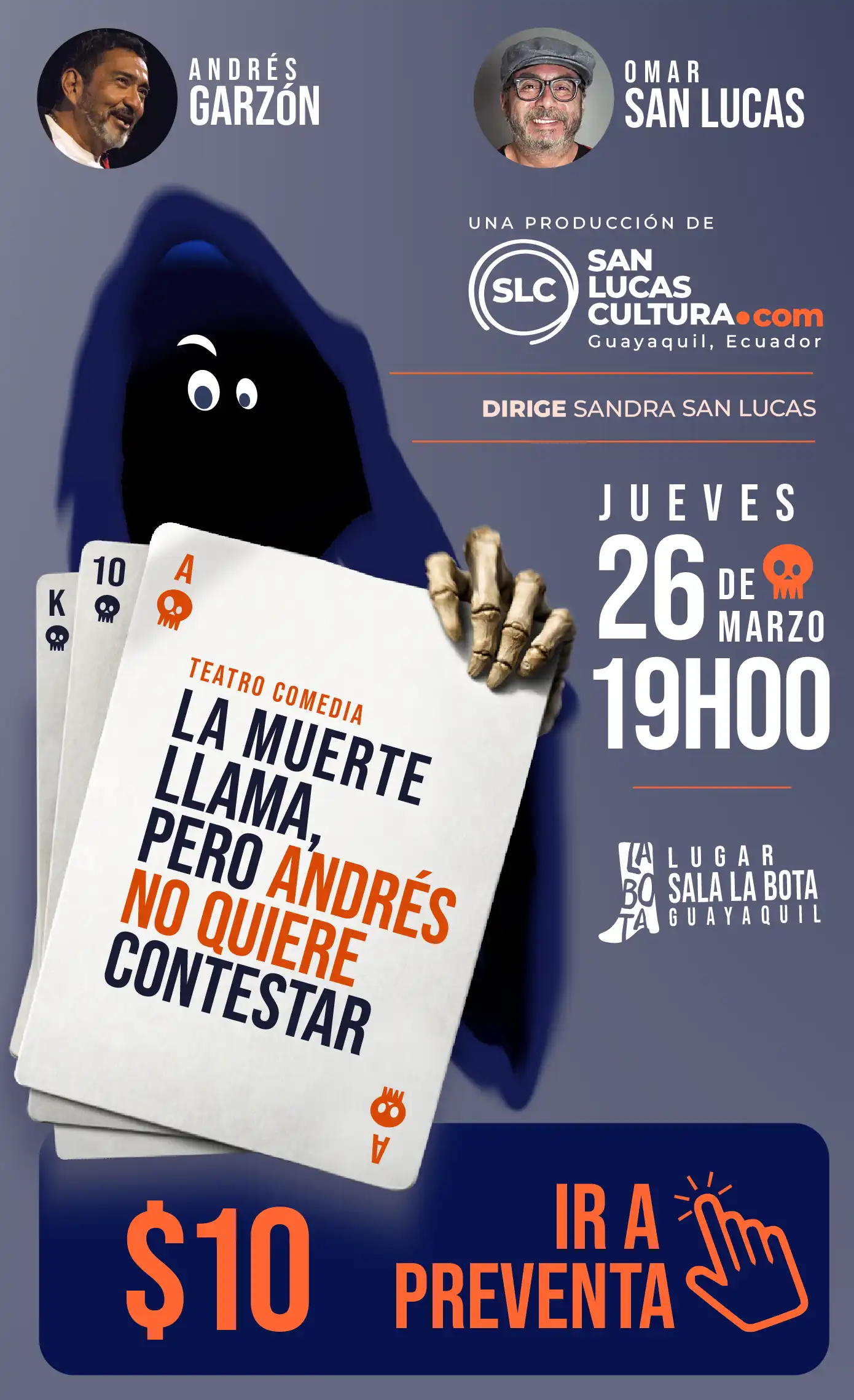 Imagen de poster de obra teatral en la ciudad de Guayaquil, obra Copérnico, el gato con botas, producido por La Carpa de la luna y presentando en Salas La Bota, en febrero del 2026, en Guayaquil, Ecuador.